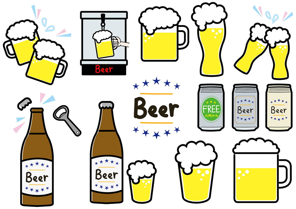 酒屋イメージイラスト-複数のビール