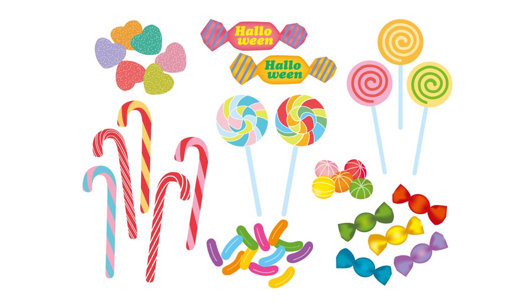 お菓子屋さん-たくさんのキャンディやグミのイラスト