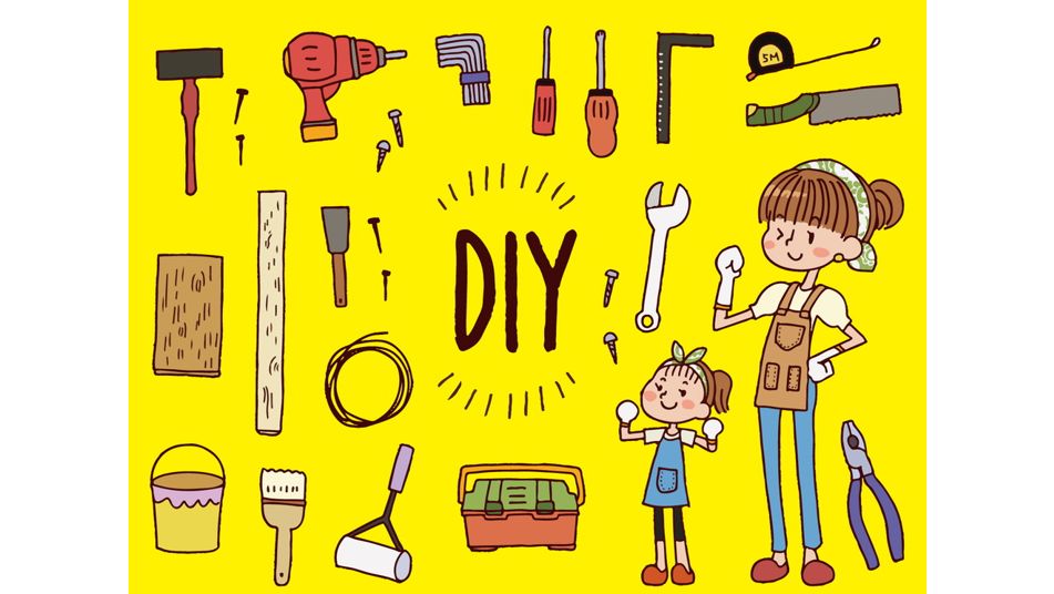 ホームセンターのイメージイラスト-DIYの工具と親子